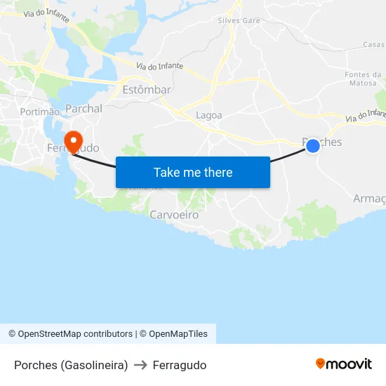 Porches (Gasolineira) to Ferragudo map