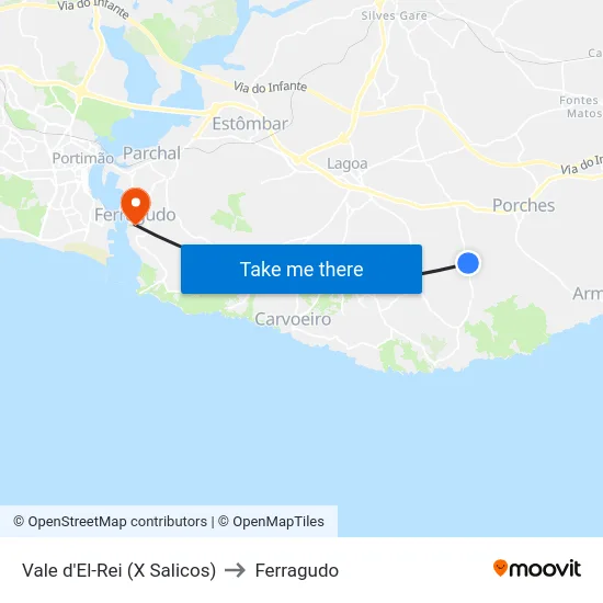 Vale d'El-Rei (X Salicos) to Ferragudo map