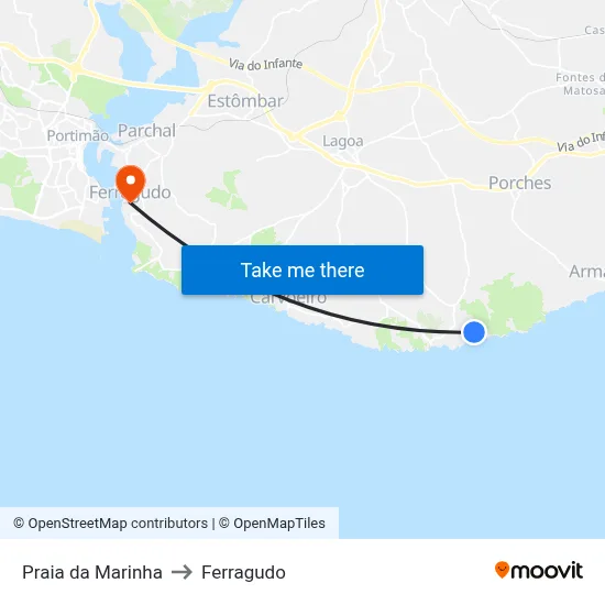 Praia da Marinha to Ferragudo map