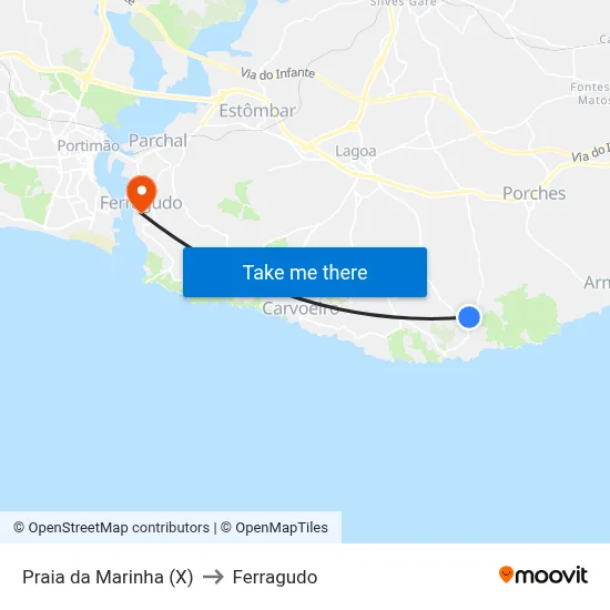 Praia da Marinha (X) to Ferragudo map