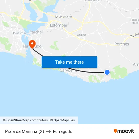 Praia da Marinha (X) to Ferragudo map