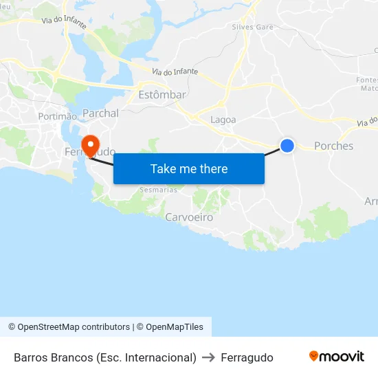 Barros Brancos (Esc. Internacional) to Ferragudo map