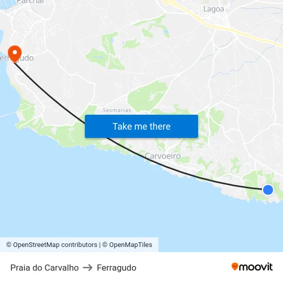 Praia do Carvalho to Ferragudo map