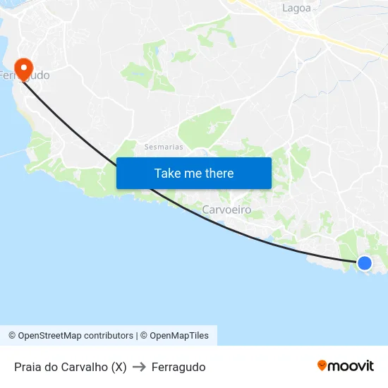 Praia do Carvalho (X) to Ferragudo map