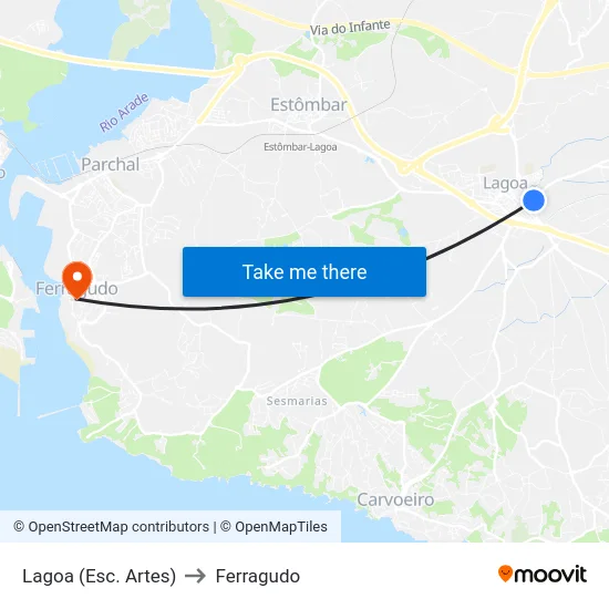 Lagoa (Esc. Artes) to Ferragudo map