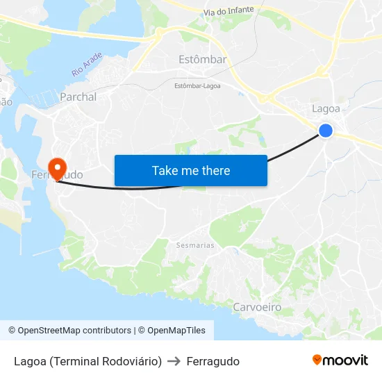 Lagoa (Terminal Rodoviário) to Ferragudo map