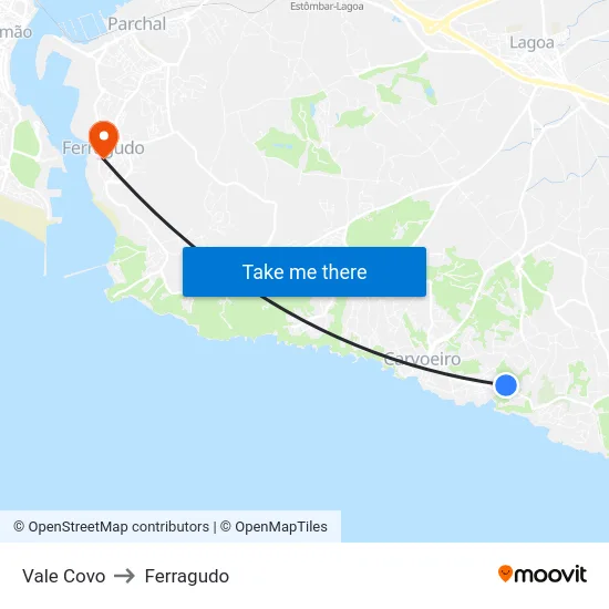 Vale Covo to Ferragudo map
