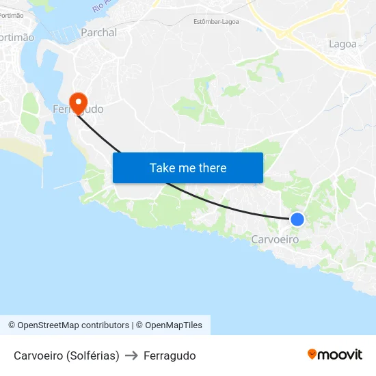 Carvoeiro (Solférias) to Ferragudo map