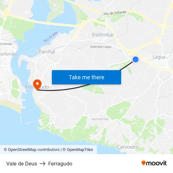 Vale de Deus to Ferragudo map