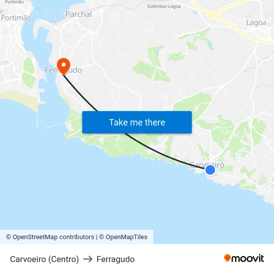 Carvoeiro (Centro) to Ferragudo map