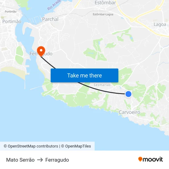 Mato Serrão to Ferragudo map