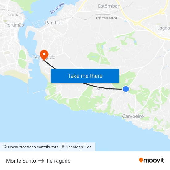 Monte Santo to Ferragudo map