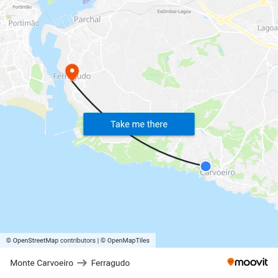 Monte Carvoeiro to Ferragudo map