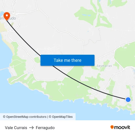 Vale Currais to Ferragudo map