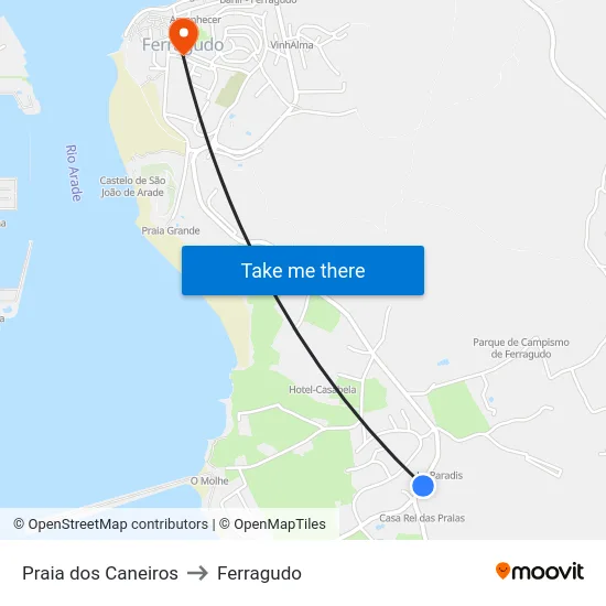 Praia dos Caneiros to Ferragudo map