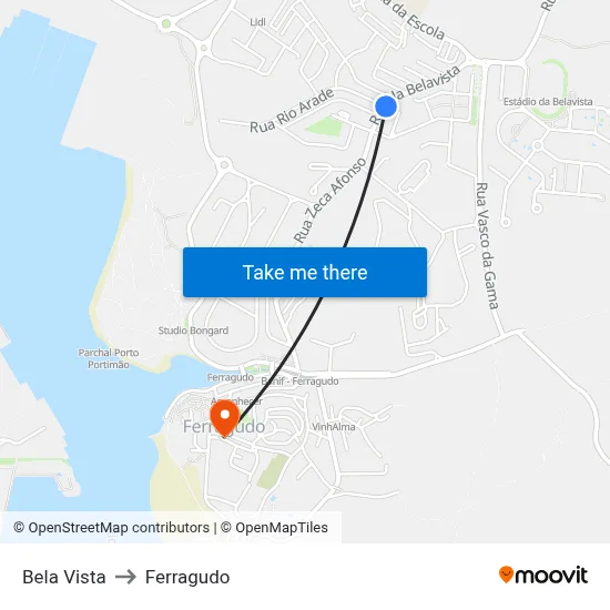 Bela Vista to Ferragudo map