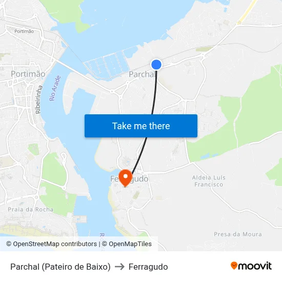 Parchal (Pateiro de Baixo) to Ferragudo map