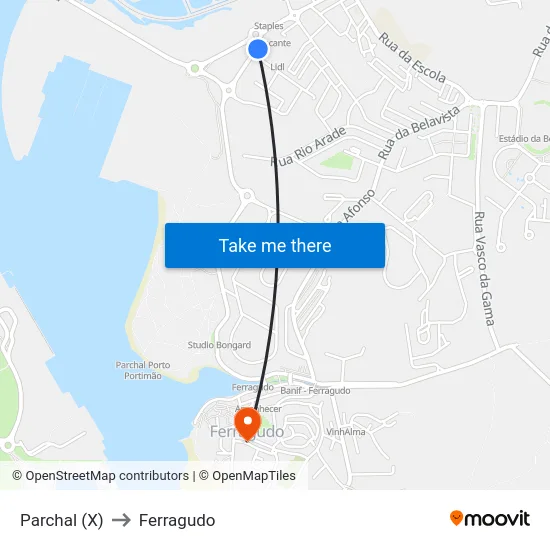 Parchal (X) to Ferragudo map
