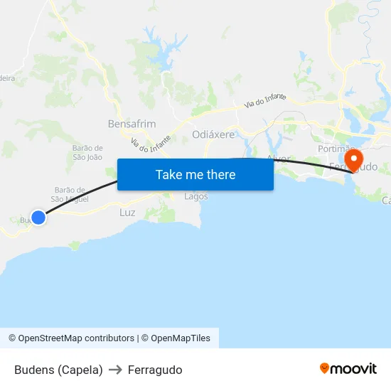 Budens (Capela) to Ferragudo map