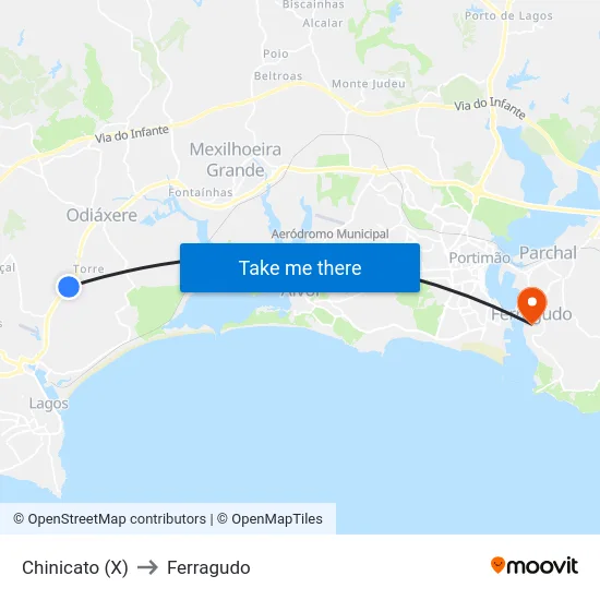 Chinicato (X) to Ferragudo map