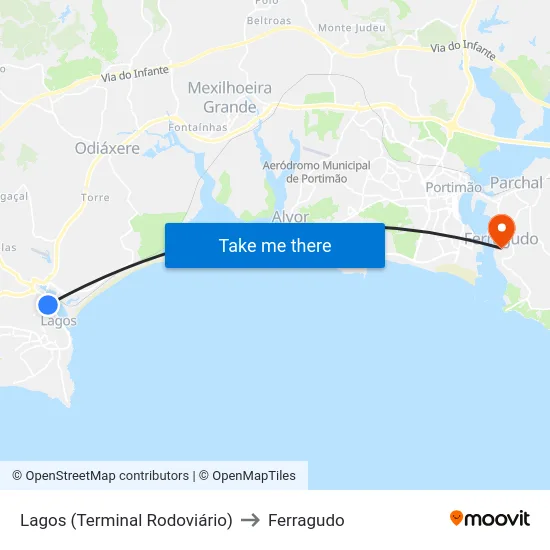 Lagos (Terminal Rodoviário) to Ferragudo map