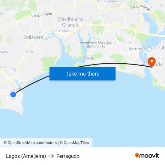 Lagos (Ameijeira) to Ferragudo map
