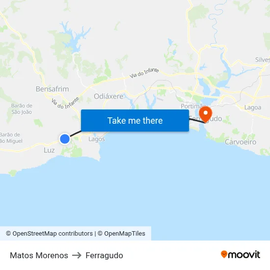 Matos Morenos to Ferragudo map