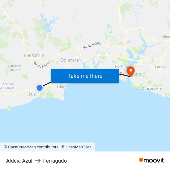 Aldeia Azul to Ferragudo map