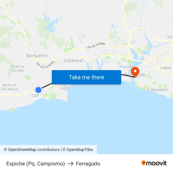 Espiche (Pq. Campismo) to Ferragudo map