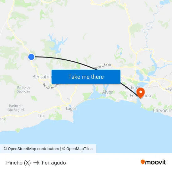 Pincho (X) to Ferragudo map
