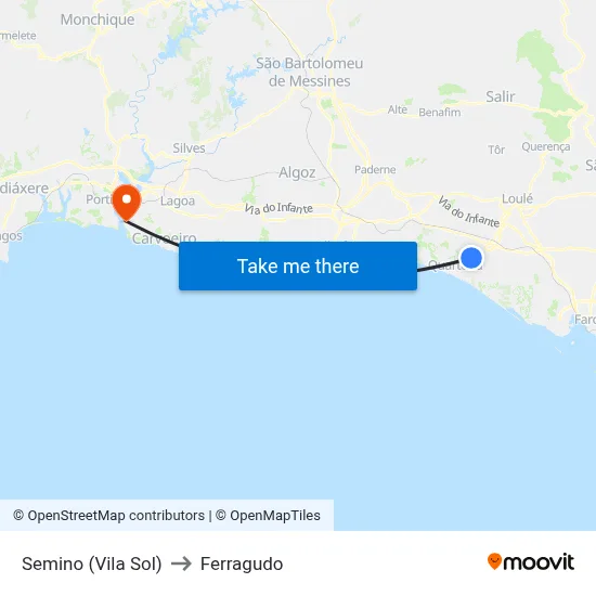 Semino (Vila Sol) to Ferragudo map