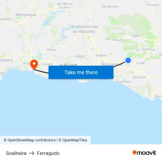 Soalheira to Ferragudo map