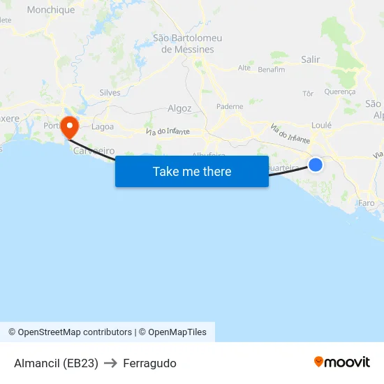 Almancil (EB23) to Ferragudo map