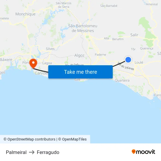 Palmeiral to Ferragudo map