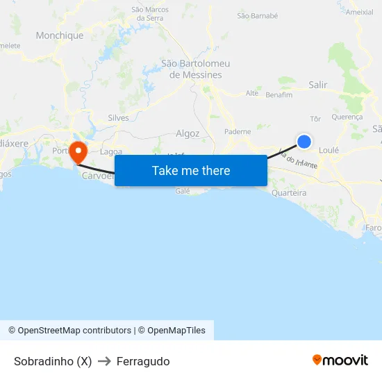 Sobradinho (X) to Ferragudo map