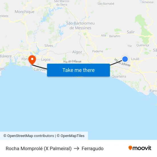 Rocha Momprolé (X Palmeiral) to Ferragudo map