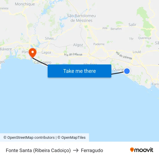 Fonte Santa (Ribeira Cadoiço) to Ferragudo map