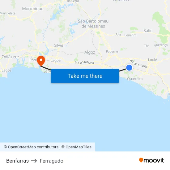Benfarras to Ferragudo map