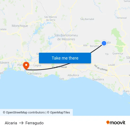 Alcaria to Ferragudo map