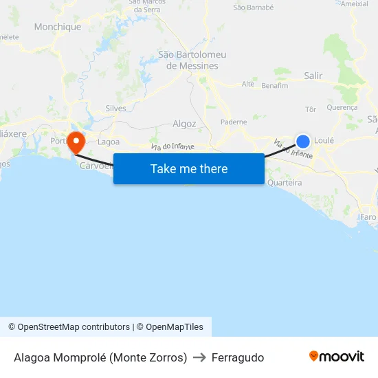 Alagoa Momprolé (Monte Zorros) to Ferragudo map