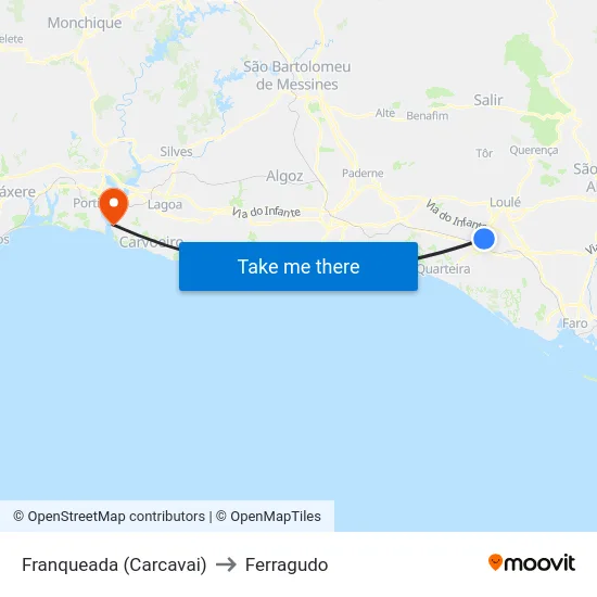 Franqueada (Carcavai) to Ferragudo map