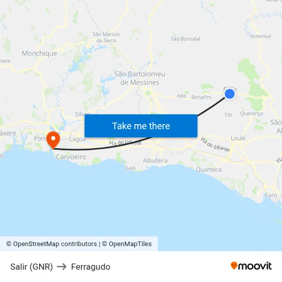 Salir (GNR) to Ferragudo map