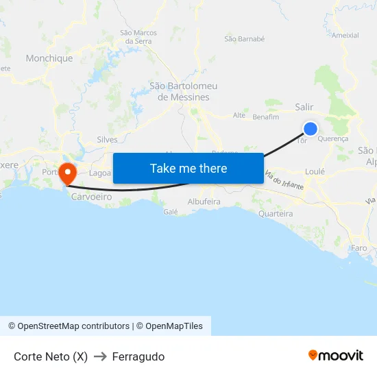 Corte Neto (X) to Ferragudo map