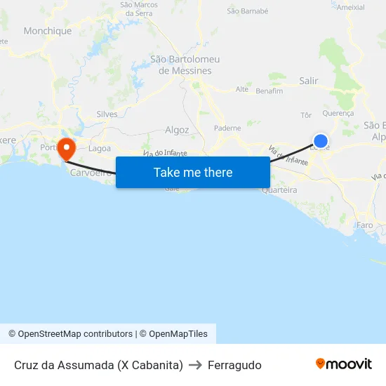 Cruz da Assumada (X Cabanita) to Ferragudo map