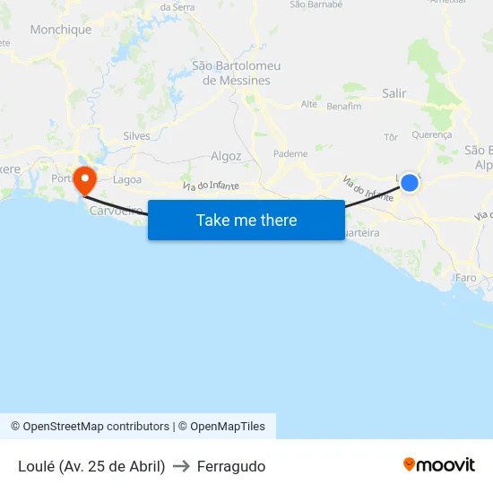 Loulé (Av. 25 de Abril) to Ferragudo map