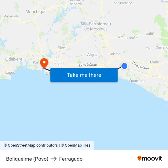 Boliqueime (Povo) to Ferragudo map