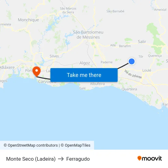 Monte Seco (Ladeira) to Ferragudo map