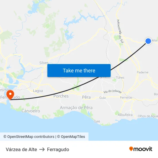 Várzea de Alte to Ferragudo map