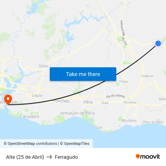 Alte (25 de Abril) to Ferragudo map