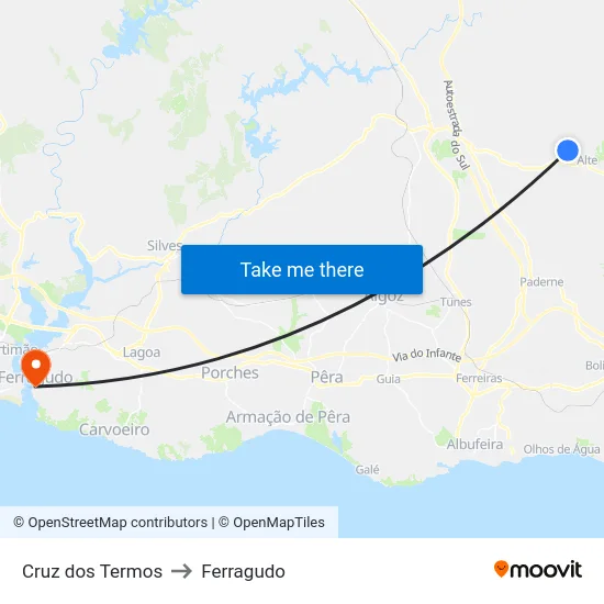 Cruz dos Termos to Ferragudo map
